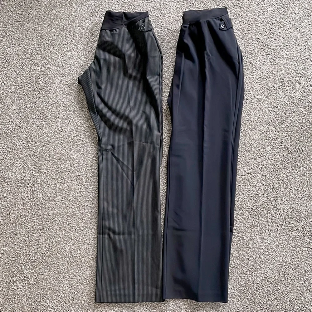 2 Pairs of Maternity Black Pants Size Large, Solid Black and Pinstriped - Picture 2 of 6